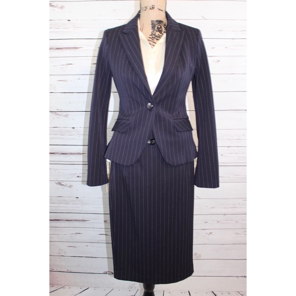 Express Other - Boss Babe Power Suit Skirt Jacket Navy Pin Stripe